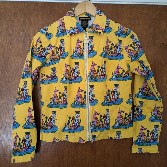 Nooworks Jacket Dog Party Moto Full Zip Small Yellow - Picture 2 of 8